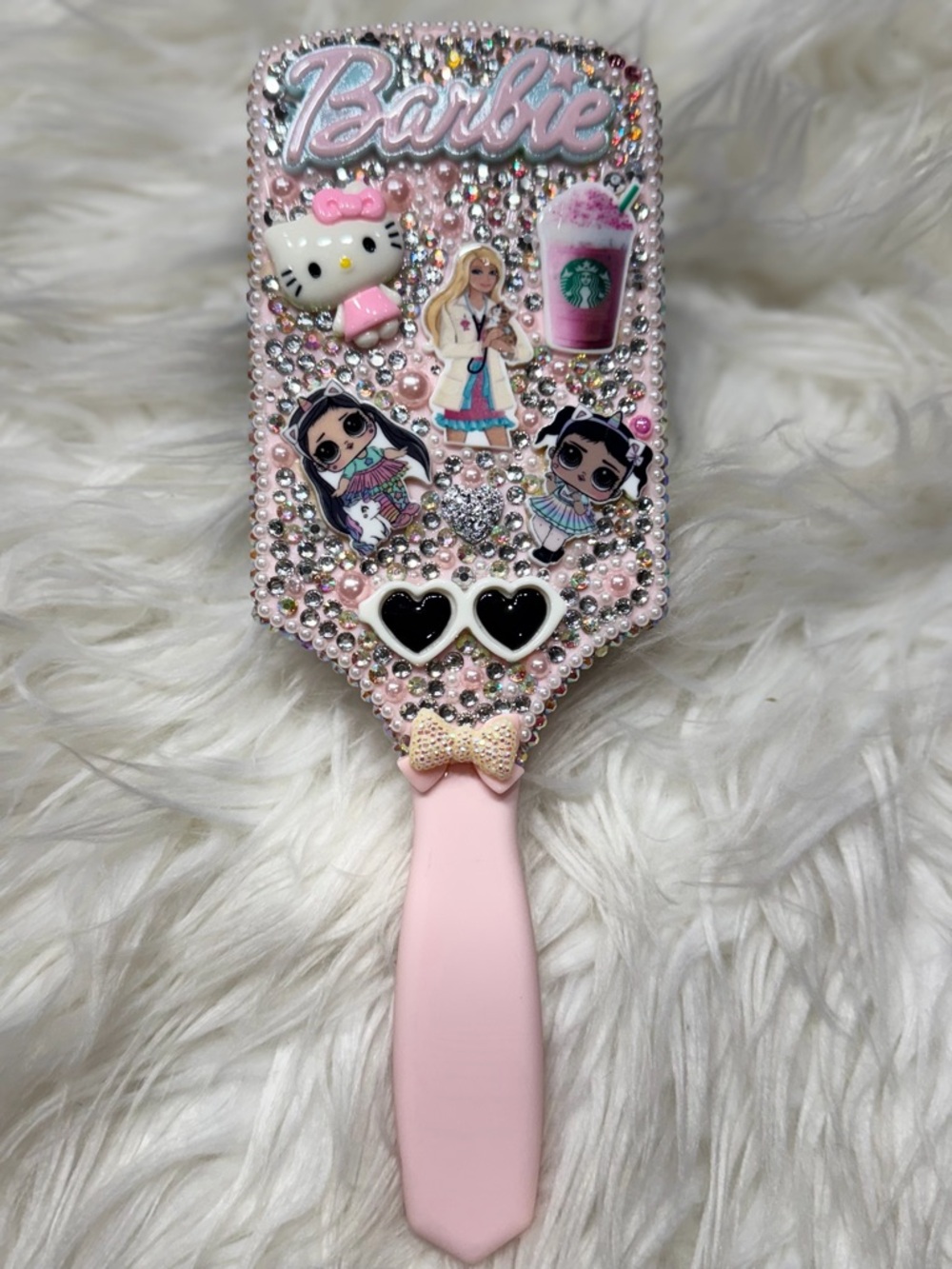 Barbie Pink Jeweled Character Hair Brush with Heart Sunglasses